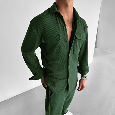 OVERSIZE POCKET CORD SHIRT - RAIN FOREST