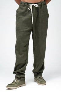 Men’s Olive Linen Drawstring Pants