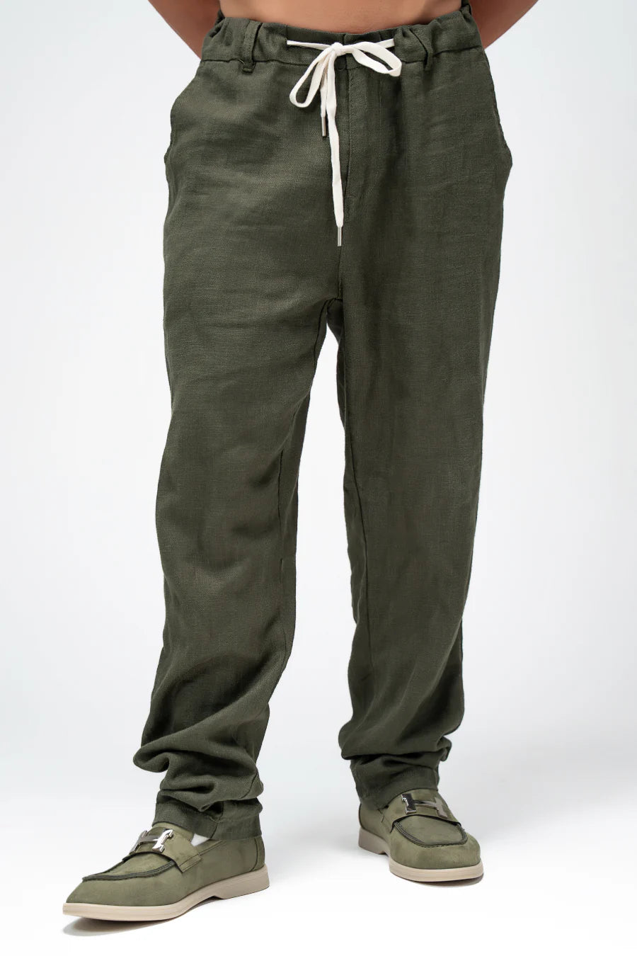 Men’s Olive Linen Drawstring Pants