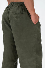 Men’s Olive Linen Drawstring Pants