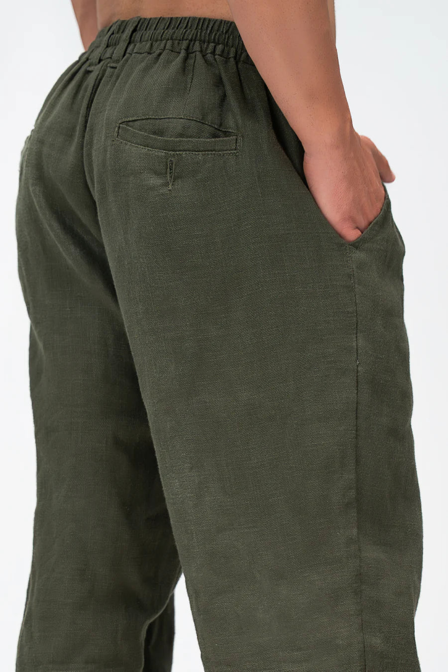 Men’s Olive Linen Drawstring Pants