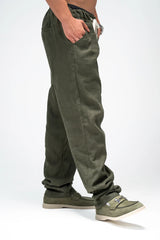 Men’s Olive Linen Drawstring Pants