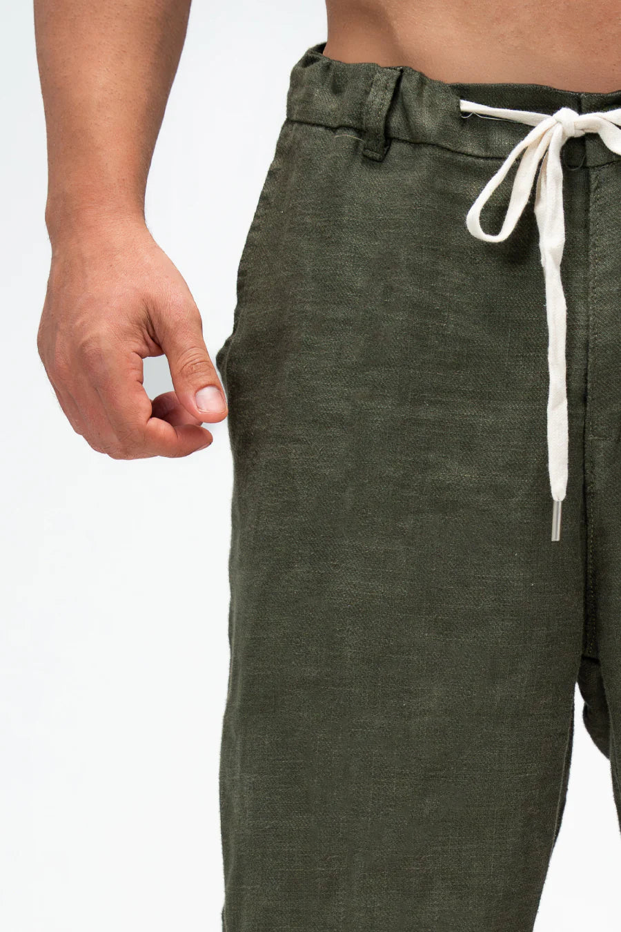 Men’s Olive Linen Drawstring Pants